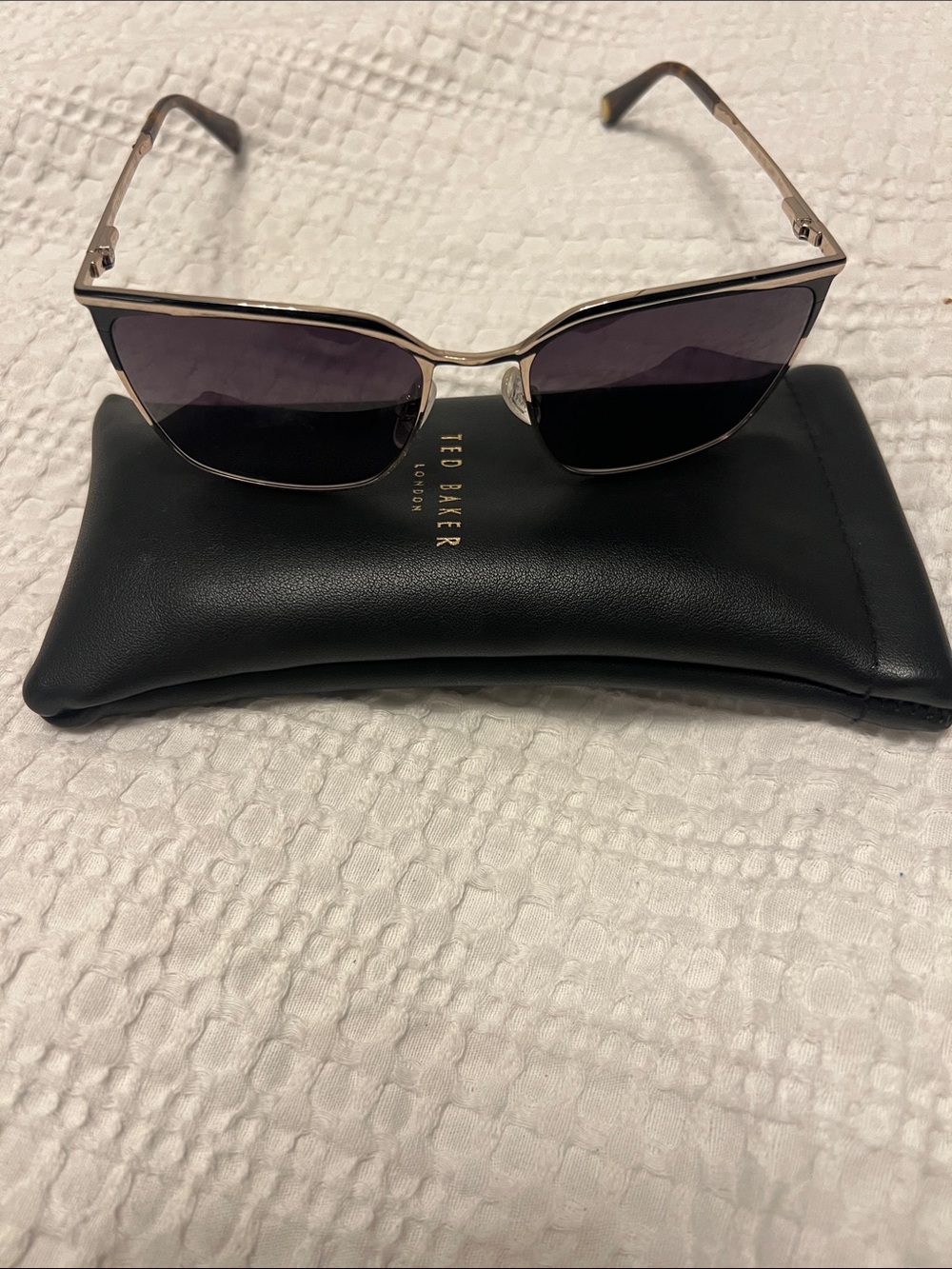 Ted Baker Prescription Gold Metal Frame Sunglasses with Dark Gray Lenses